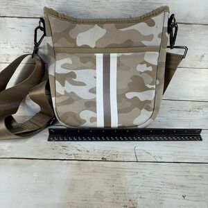 Haute Shore Drew Neoprene‎ Crossbody Bag Tan Camo Racing Stripe Messenger Small